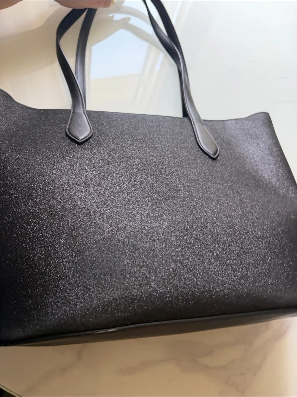 kate spade Black Glitter Tote with Gold Logo Accent